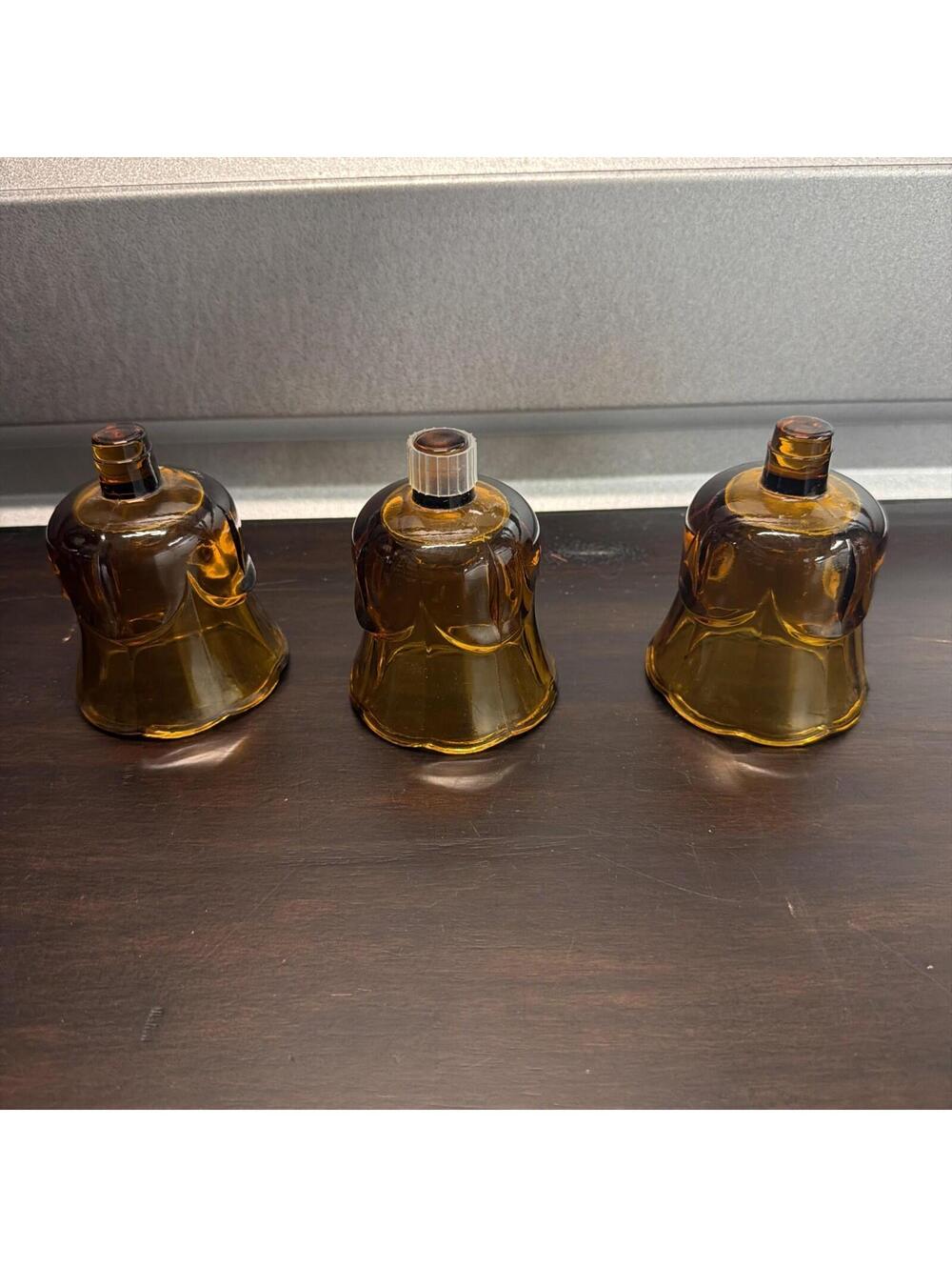 set of 3 vintage Homco amber glass tulip shaped votive candle holders *